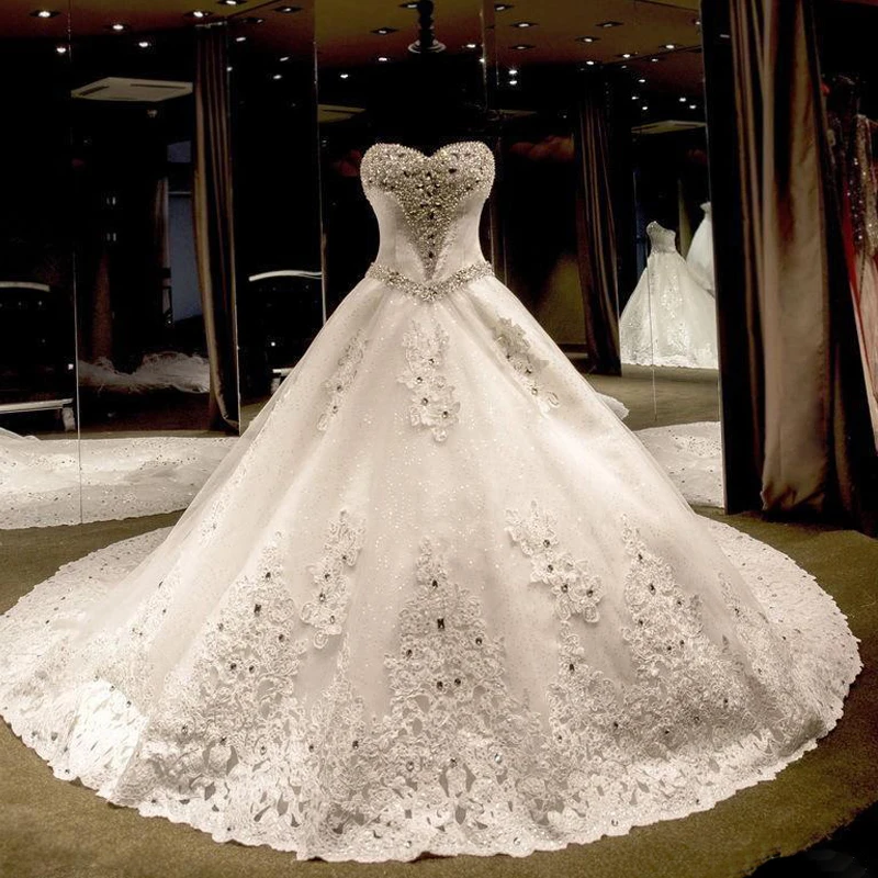 Luxurient Lace Wedding Dresses Beaded Crystals Sweetheart Sparkly