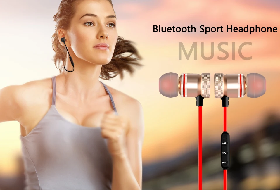 Беспроводные наушники Bluetooth Металлические магнитные наушники HIFI для стереонаушников Спортивные наушники Гарнитура для наушников с микрофоном