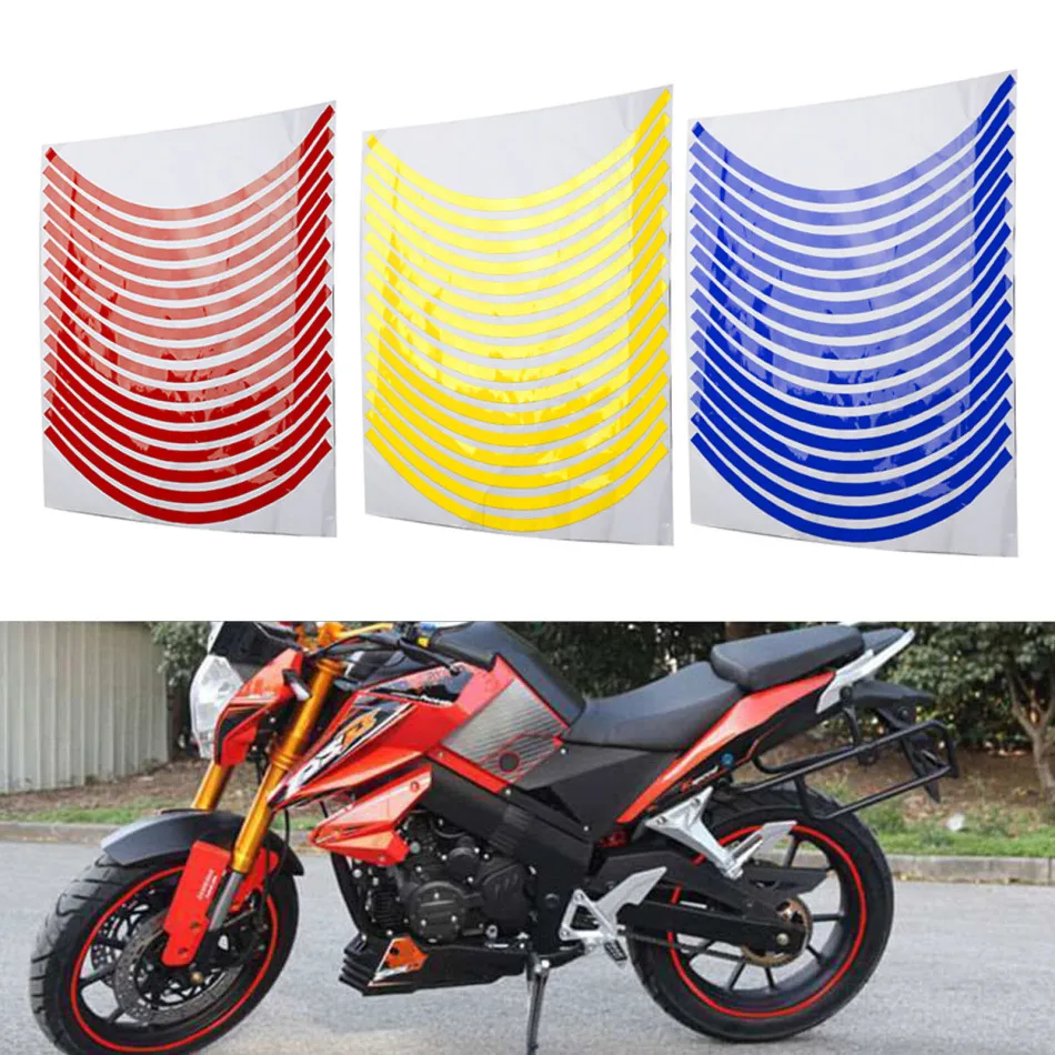 

New 16 Pcs Strips Motorcycle Car Wheel Rim Sticker Reflective Decals Rim Tape 18 inch Bicycle Car Decal For Yamaha Honda Suzuki