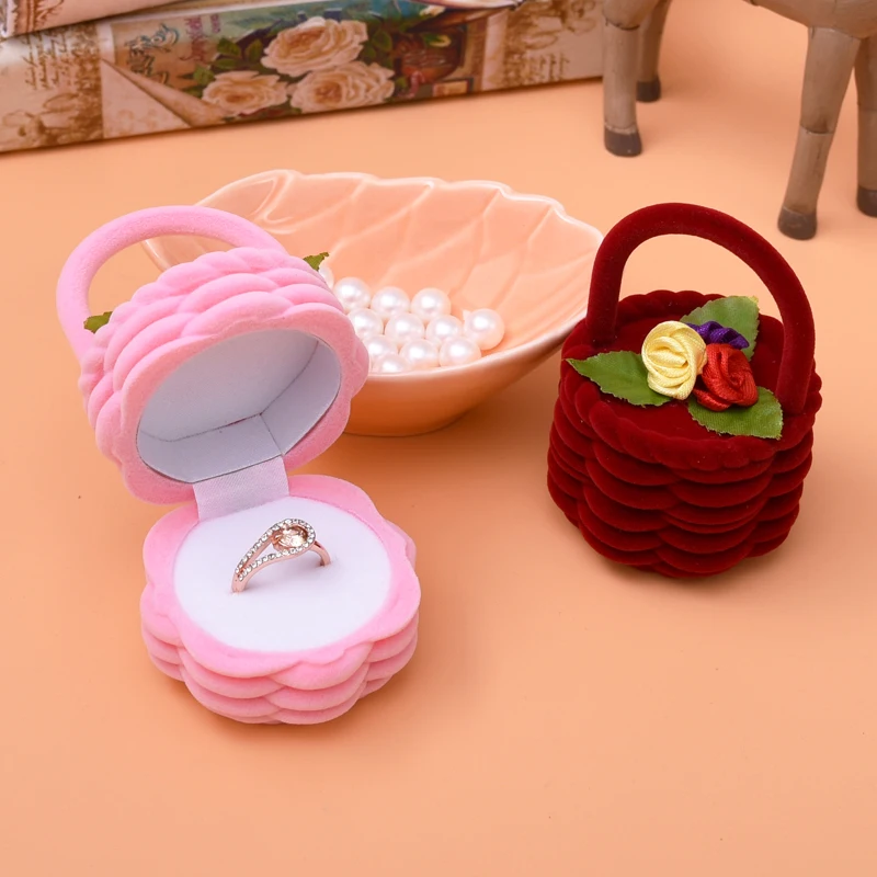 Rose Flower Basket Jewelry Ring Box Case for Ring Earring Romantic