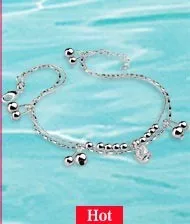 Модные женские ножные браслеты из стерлингового серебра 925 пробы. Цельные серебряные двойные круглые цепочки из бисера. Женские ножные браслеты из настоящего стерлингового серебра