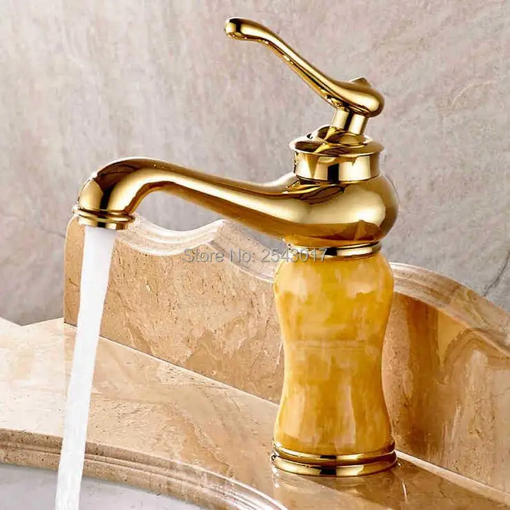 noble and elegant golden marble faucet yellow marble stone sink faucet with hot and cold water