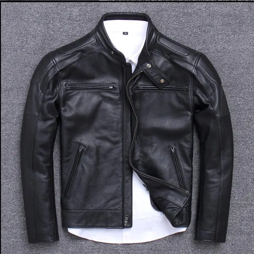 Brand Leather Jacket Men Fashion Mens Slim Fit Profession Motorcycle Biker Jacket Genuine Leather Coat