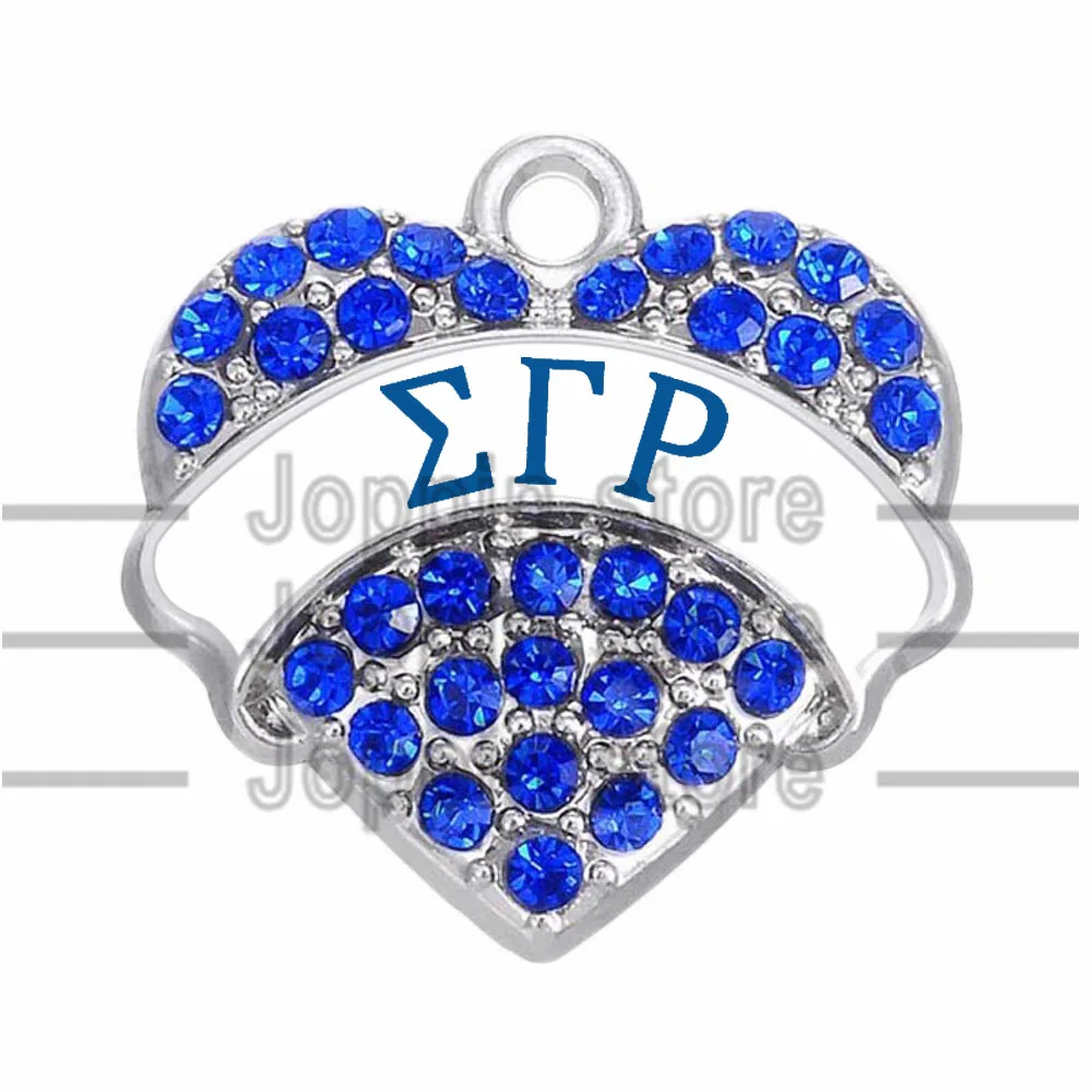 Блестящие Стразы инкрустированные heart-shaped греческая буква общество SIGMA GAMMA RHO братство label бижутерия, подвески, кулоны