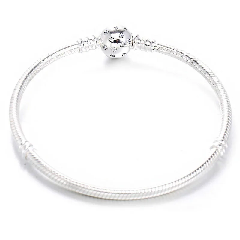 

Original 925 Sterling Silver Bracelet Pandora Starry Sky Clasp Crystal Snake Chain Basic Bangle Fit Women Bead Charm Jewelry