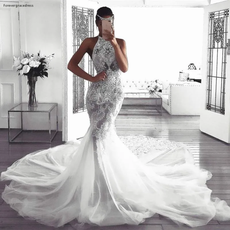 

Cheap African Wedding Dress Glamorous Mermaid Lace Appliques Bodice Long Garden Country Church Bride Bridal Gown