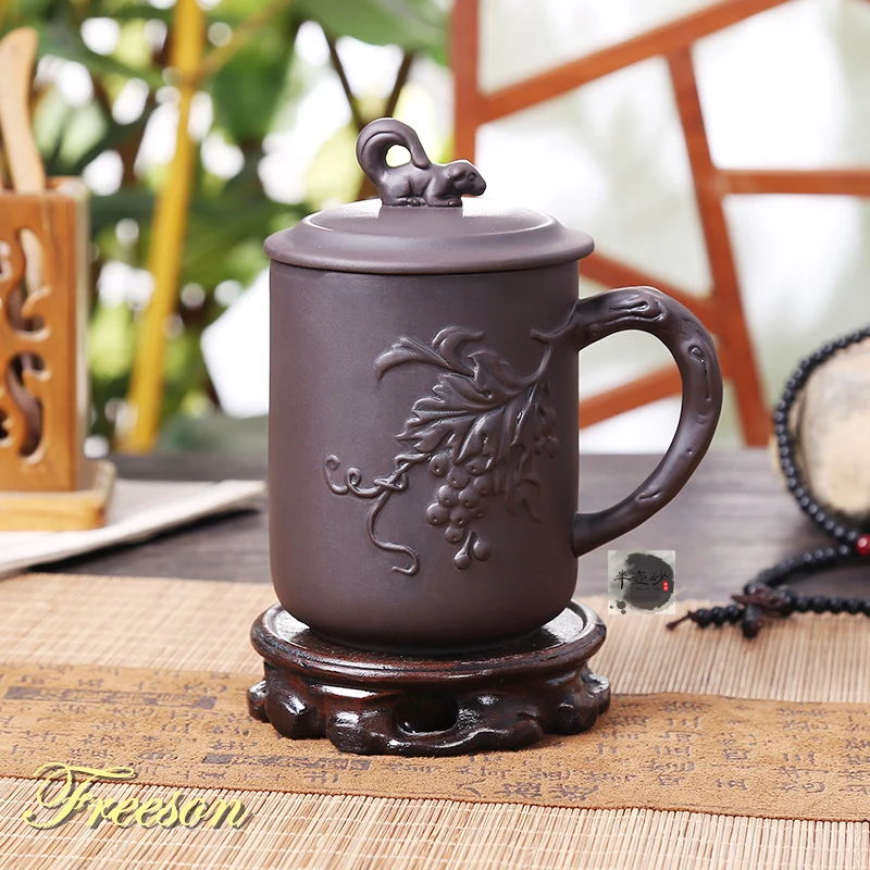 

Retro Chinese Rich and Honored Purple Clay Tea Mug with Lid Handmade Yixing Zisha Tea Cup 420ml Teacup Gift Mug Dropshipping