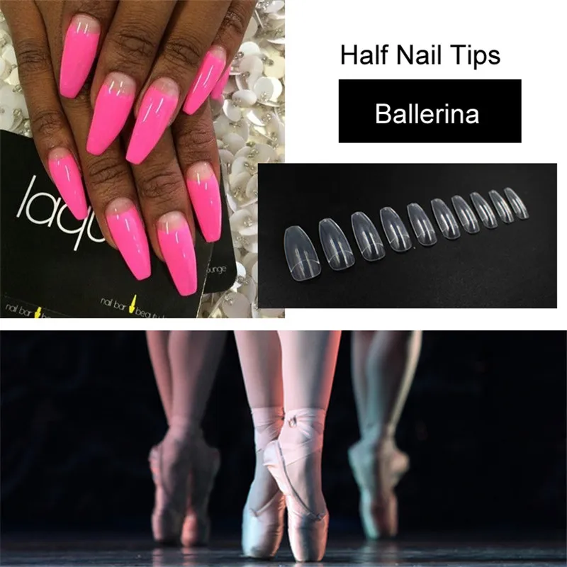 500 шт длинные балерины половинчатые ногти прозрачный гроб накладные ногти ABS искусственные DIY Поддельные УФ гель для ногтей Советы Высокое качество