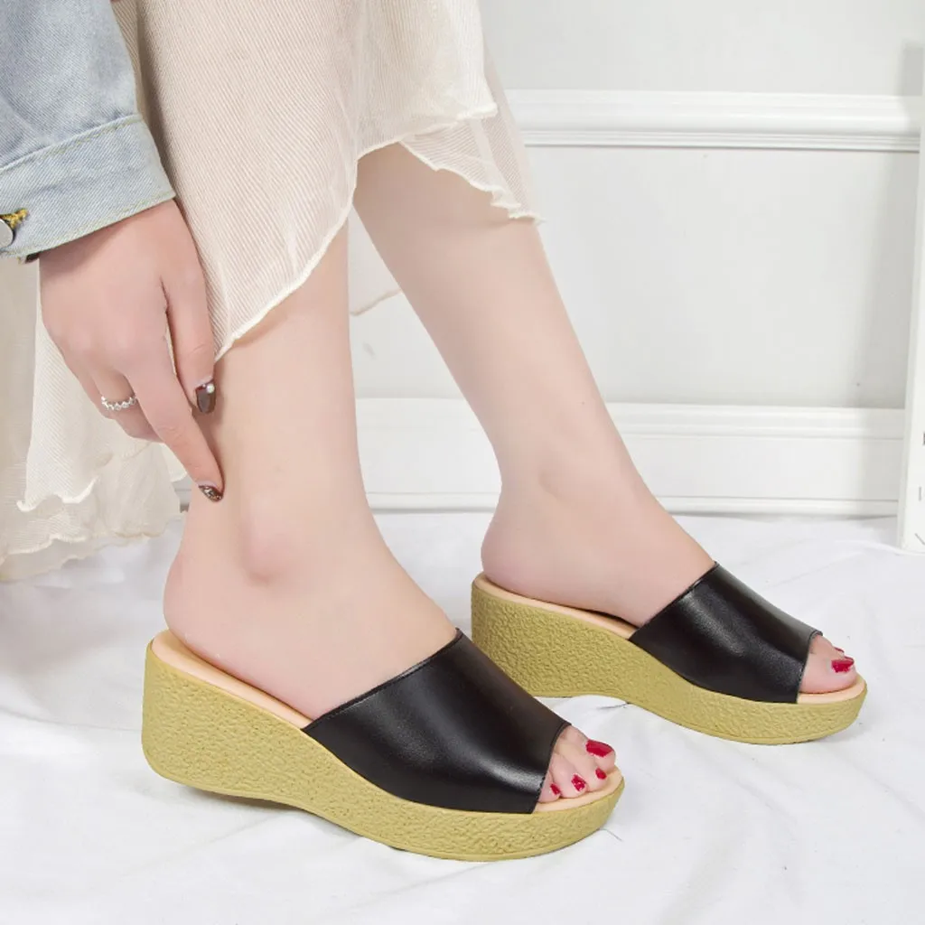 Fashion Women Summer Platform Slides Casual Wedge Peep Toe Beach Slippers | Обувь