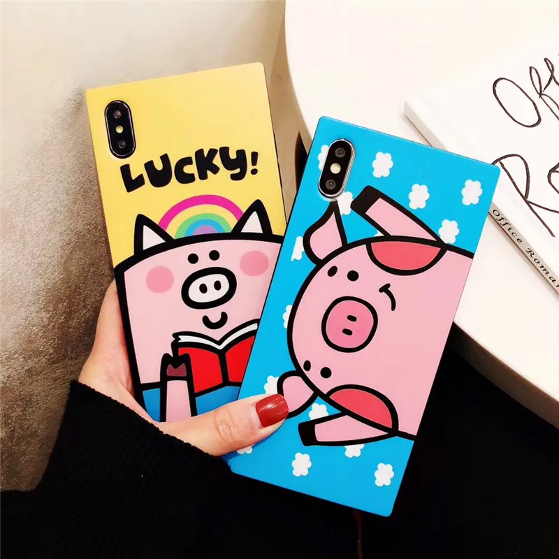 Square Cute Cartoon Pig Phone Case For iphone XS Max XR 8 8plus 7 7plus 6 6plus 6S 6Splus Plus Soft Back Cover Cases Capa |