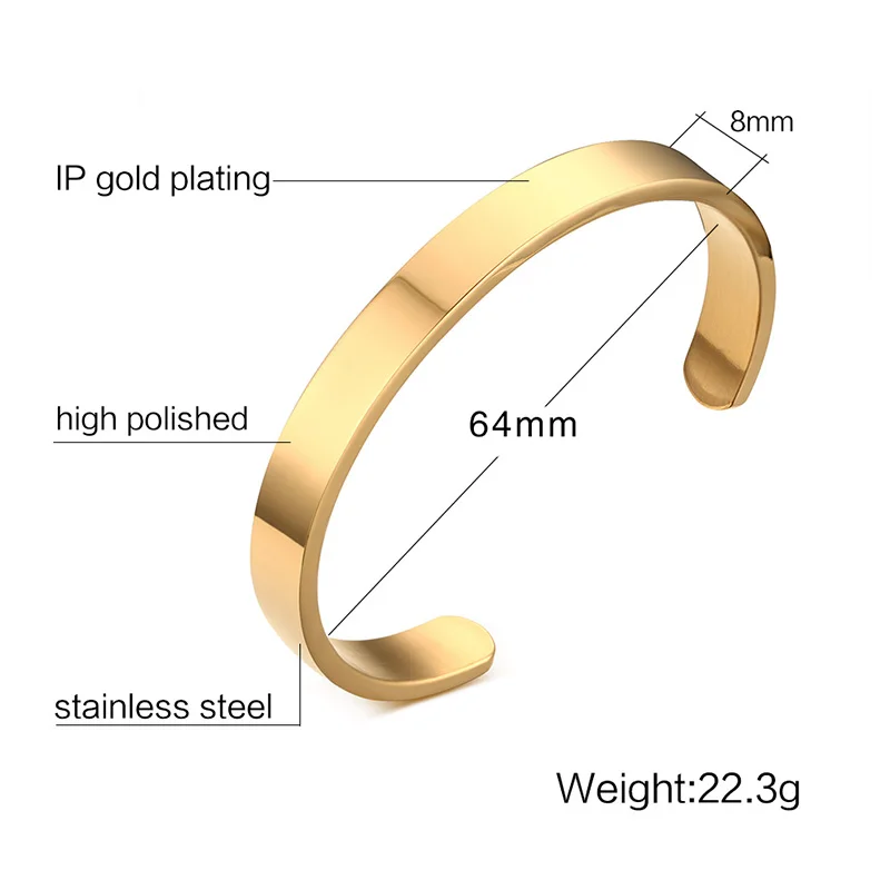 Mens Stainless Steel Bracelet Metal Bracelet Cuff Bangle 2.5