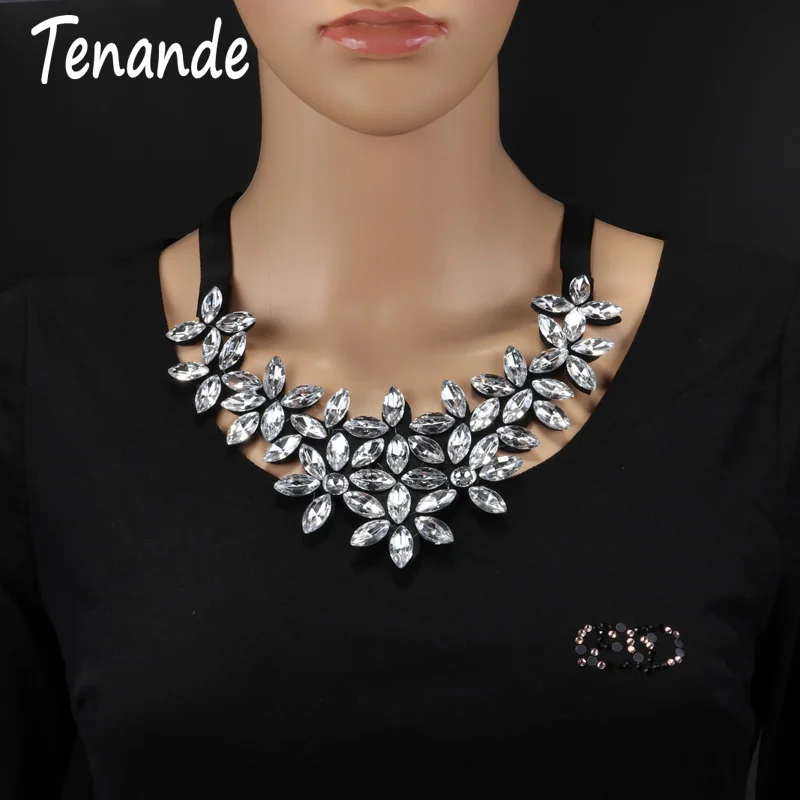 

Tenande New Trendy Black Ribbon Collar Chain Choker Necklaces Natural Stones Flower Pendant & Necklaces for Women Party Jewelry