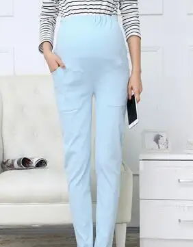 Большой размер XXL! Штаны для беременных с эластичной резинкой на талии, Одежда для беременных, весенний обтягивающий с высокой талией штаны, прямые джинсы/брюки - Цвет: Небесно-голубой