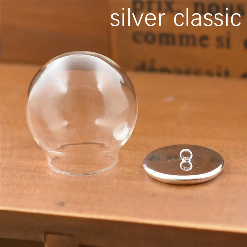 10set 30*20mm hollow glass globe with setting base beads cap set orb glass vials pendant glass bottle jewelry pendant - Окраска металла: silverhanger classic