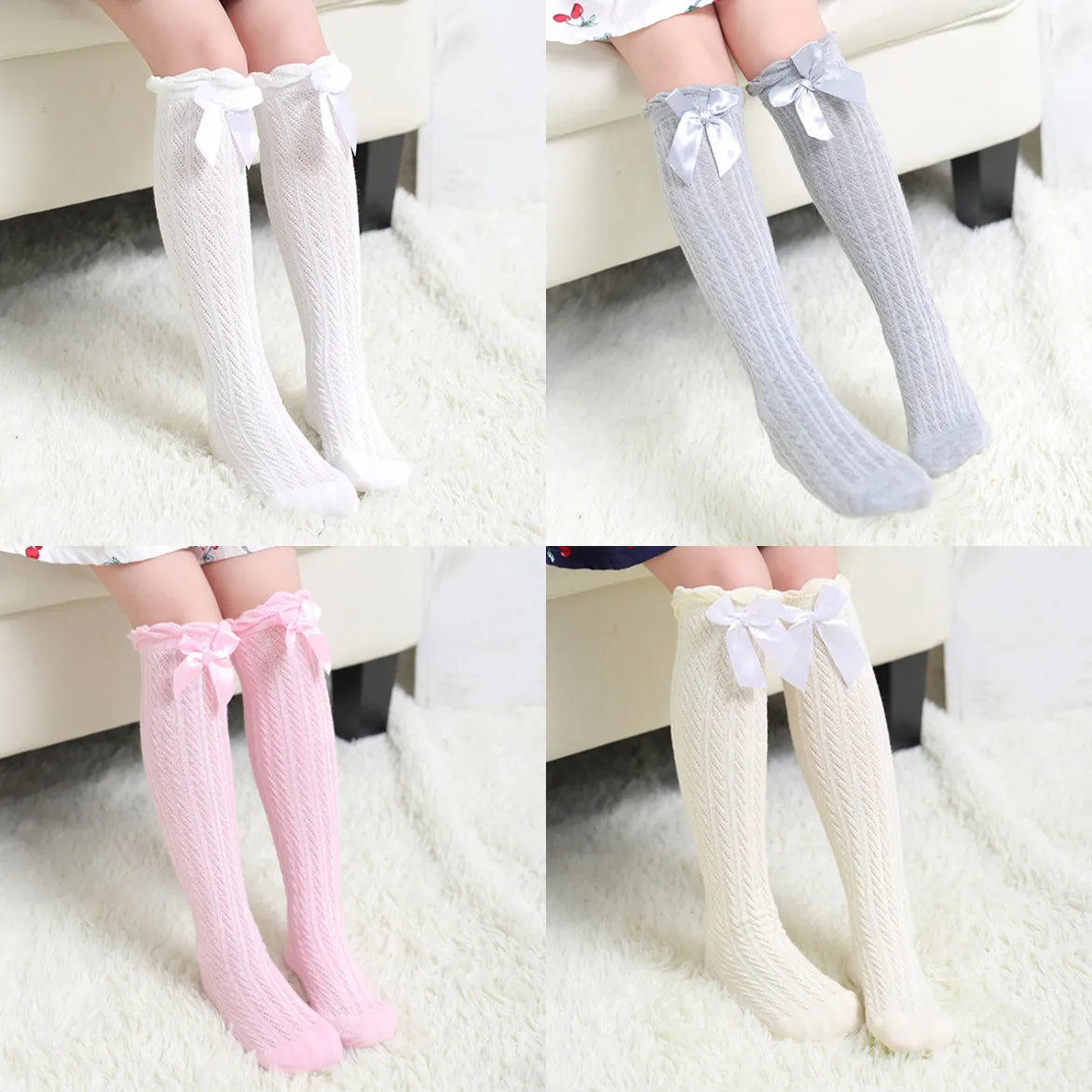 New Kids Girl Long Socks Knee High Toddler Boot Sock Leg Warmer Lace 5