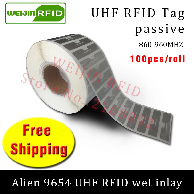

UHF RFID tag EPC 6C sticker Alien 9654 wet inlay 915mhz868mhz860-960MHZ Higgs3 100pcs free shipping adhesive passive RFID label