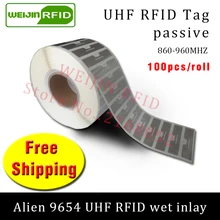 UHF RFID tag EPC 6C sticker Alien 9654 wet inlay 915mhz868mhz860-960MHZ Higgs3 100pcs free shipping adhesive passive RFID label