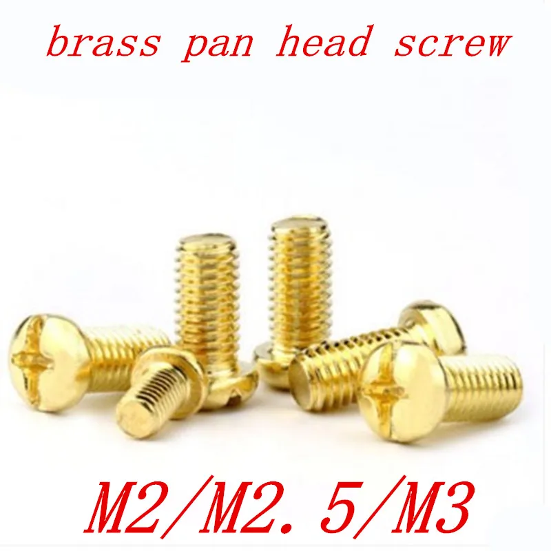 50pcs/lot M2 M2.5 M3 M4 DIN7985 GB818 Brass Cross Recessed Pan Head PM Screws Phillips Screws