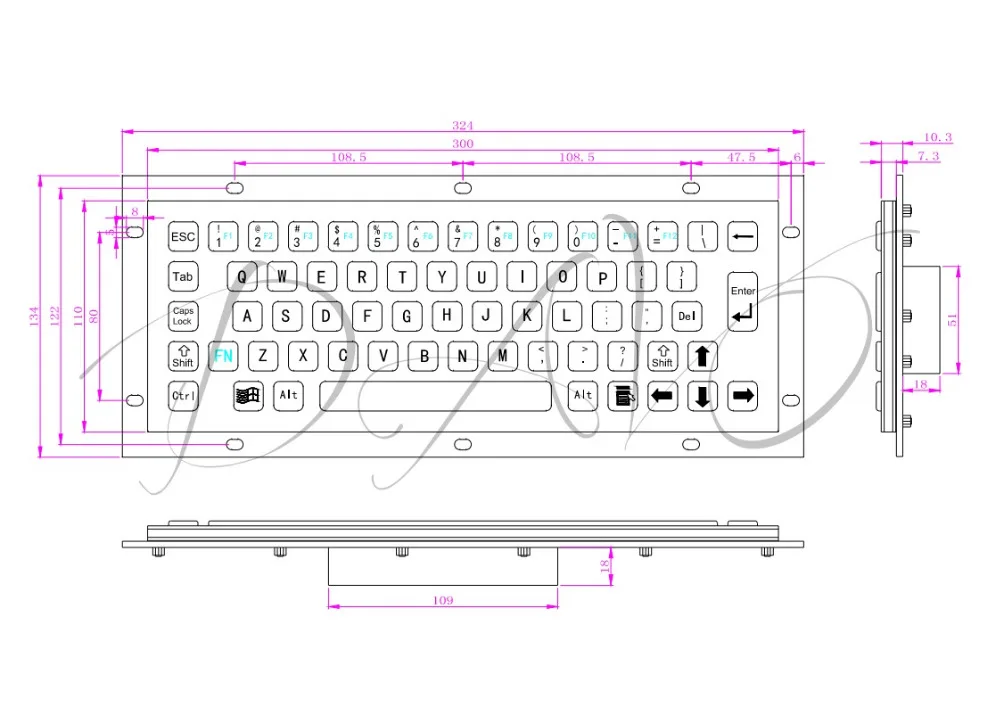 Черная IP65 киоск металлическая клавиатура с 65 клавишами с серебряные кнопки из нержавеющей стали промышленная клавиатура для автомат для продажи билетов