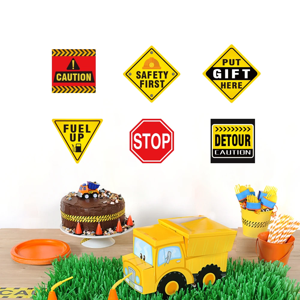 Funny Happy Birthday Party Decoration Construction Theme Party Warning Sign Paper Cards Kid's Birthday Party Supplies PZ163