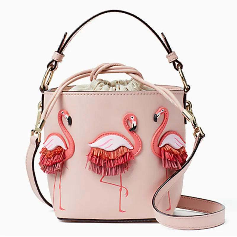 Leather Women Bags Female Flamingo Bucket Bag Women Shoulder Bags