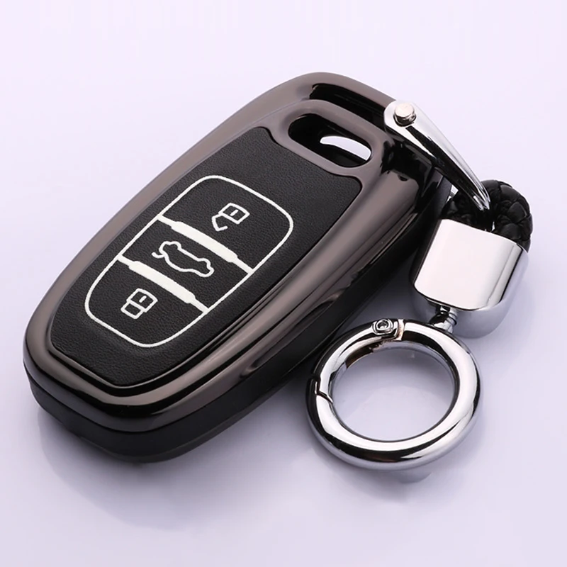 

Luminous Leather Car Key Cover Case Key Case For AUDI A4 Allroad B9 Q5 Q7 TT TTS A4L 8S 2016 2017 auto smart remote Car Styling