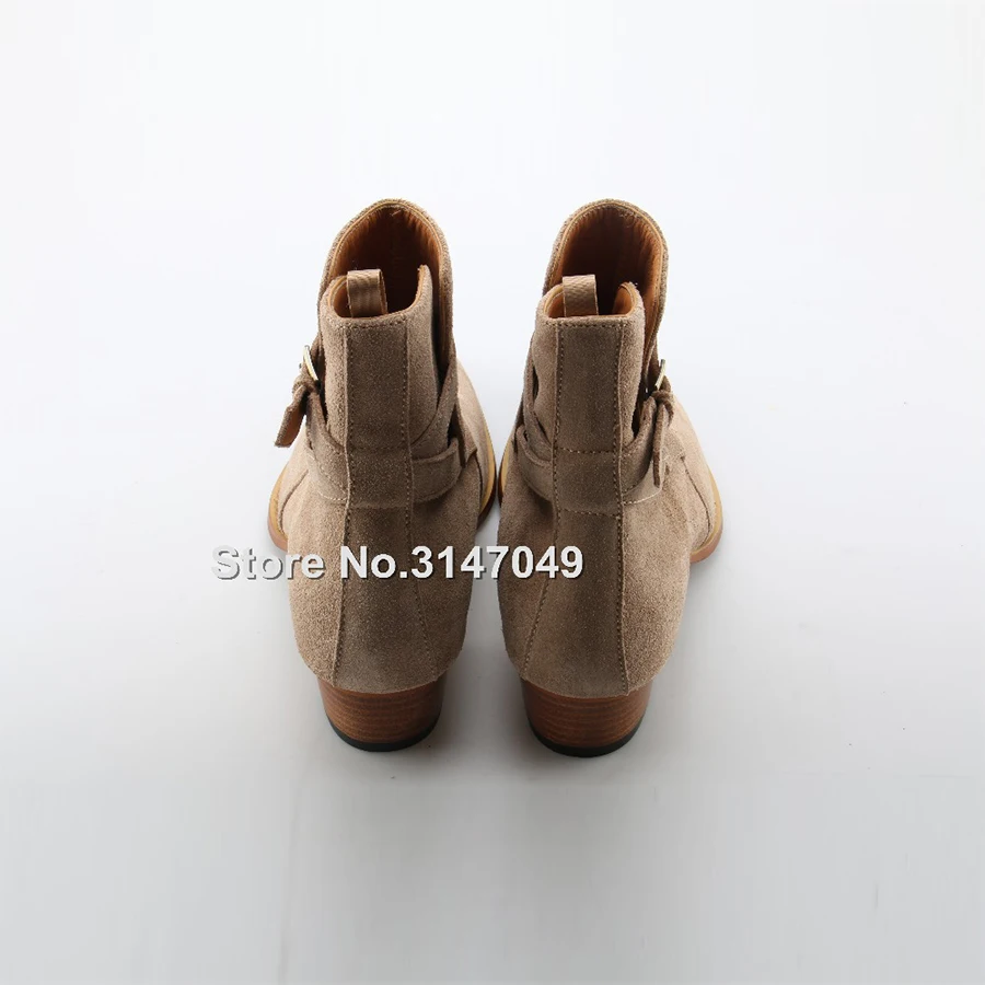 Men chelsea boots vintage leather suede harness ankle buckle strap