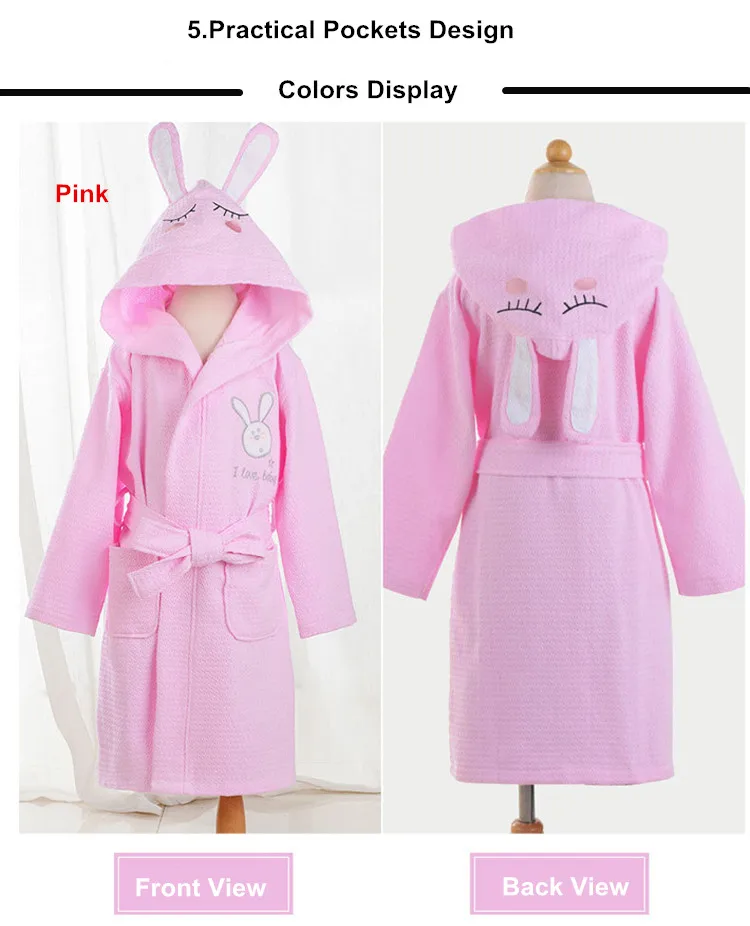 Boys Girls Bathrobe Waffle Robes Children's Bathrobes Kids Hooded White Blue Pink Sleepwear  Robes Lovely Rabbit Pajamas 14