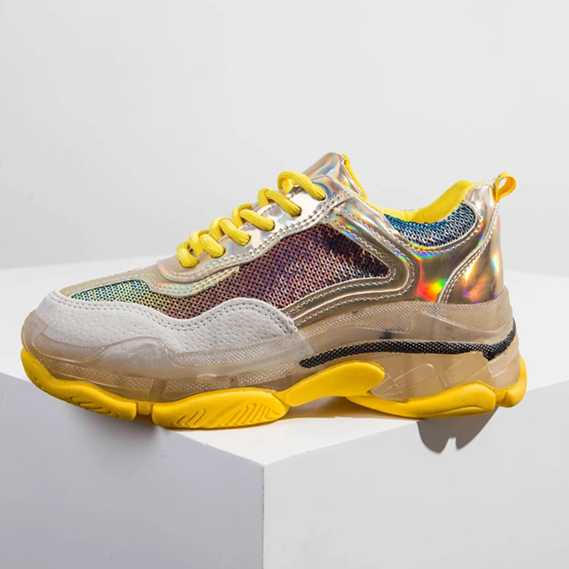 

QWEDF Sneakers Womens Sneakers 2019 Dad Sneakers Women Trainers Yellow Sport Casual Shoes Woman Basket chaussures femme NY-17