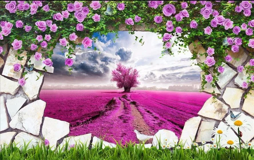 Custom-3d-non-woven-Wallpaper-TV-Backdrop-wall-murals-Provence-dreamy-lavender-beautiful-purple-pink-3d (5)