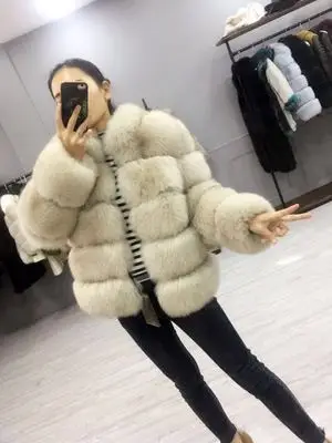 beige Зимние натуральным лисьим мехом пальто Для женщин теплый натуральный Цвет лиса меховая куртка женская из лисьего меха пальто Костюмы - Цвет: beige