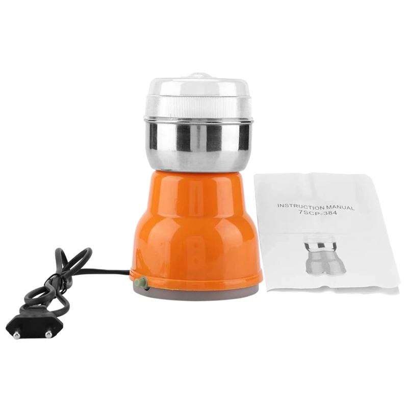 Электрический измельчитель кофейных зерен из нержавеющей стали, домашний шлифовальный фрезерный станок, аксессуары для кофе-штепсельная вилка европейского стандарта - Цвет: Orange