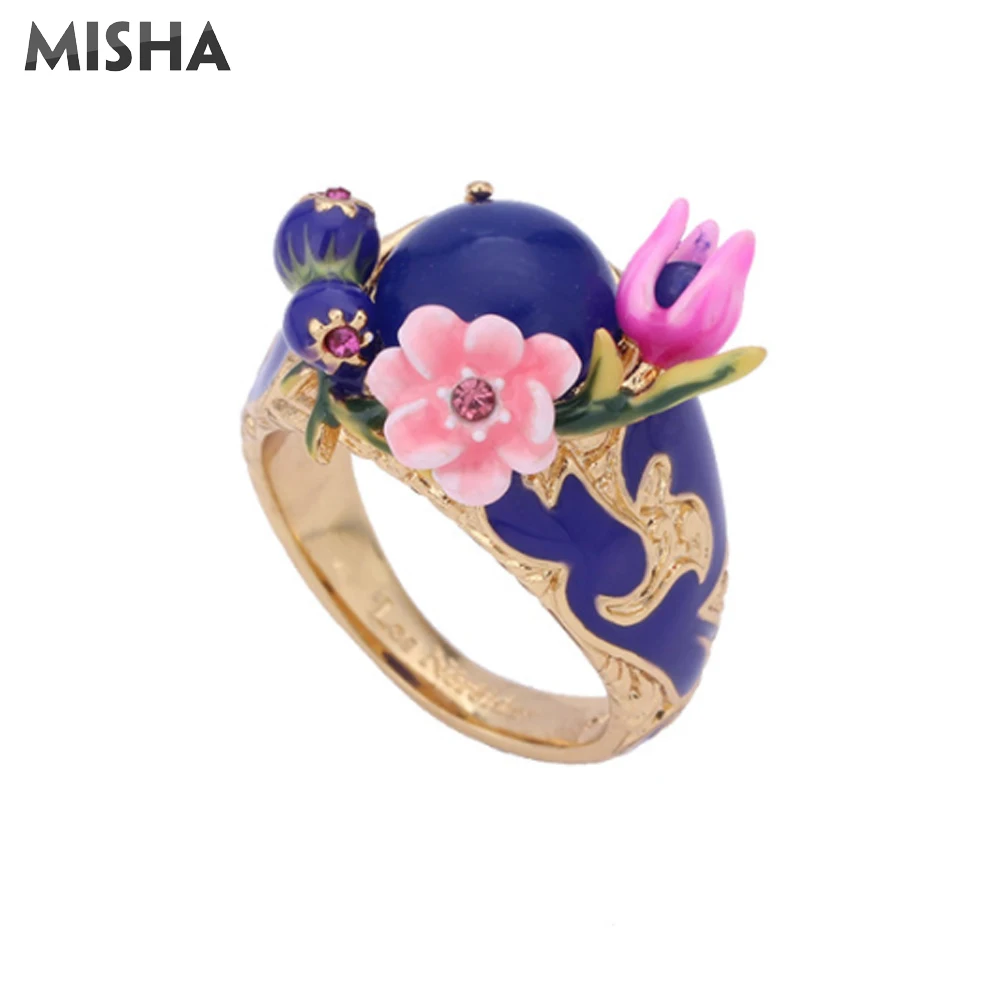 

MISHA Luxury Rings For Women Enamel Glaze Handmade Blue Purple Ring Simulation Gems Jewelry For Ladies Girlfriends Gift L460