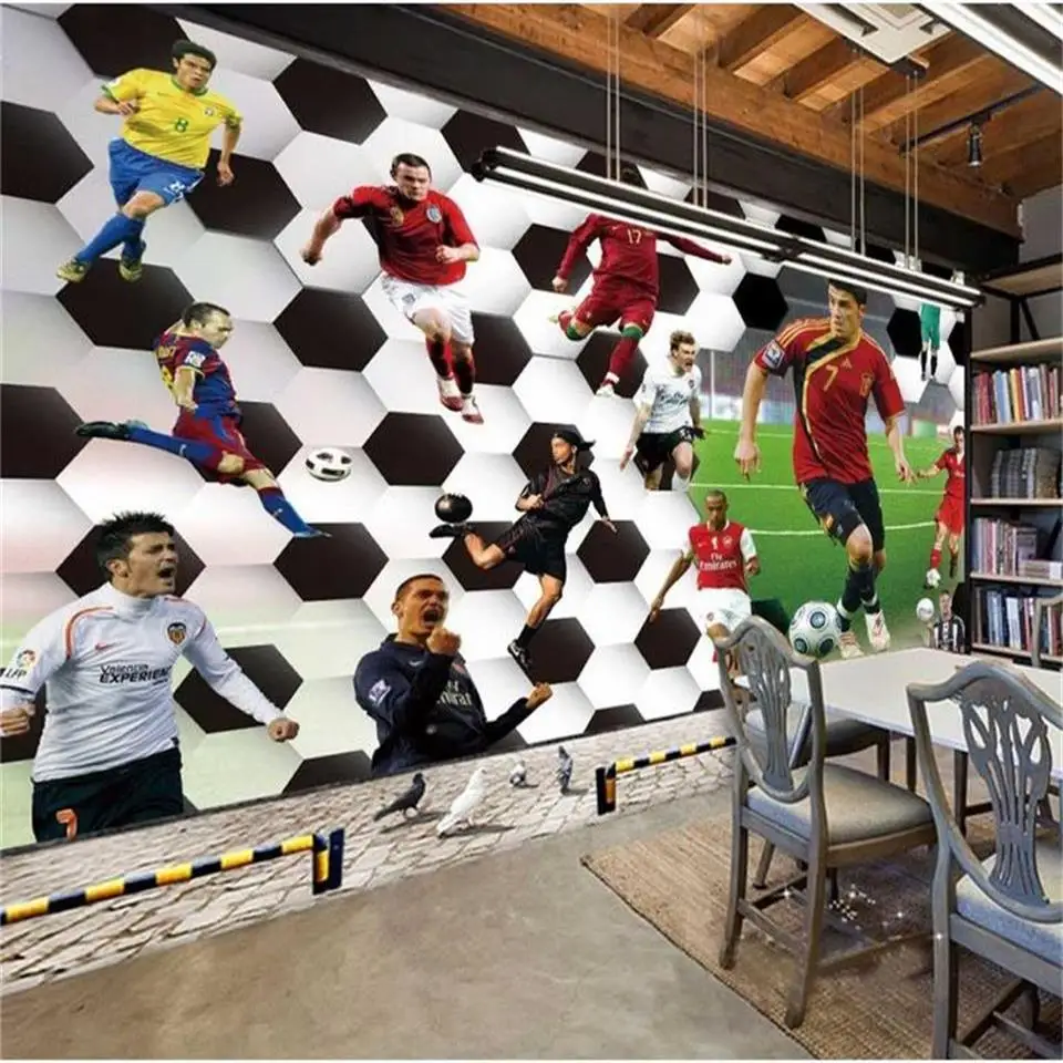 

3d wallpaper photo wallpaper custom living room mural ball game soccer star painting sofa TV background wall non-woven sticker