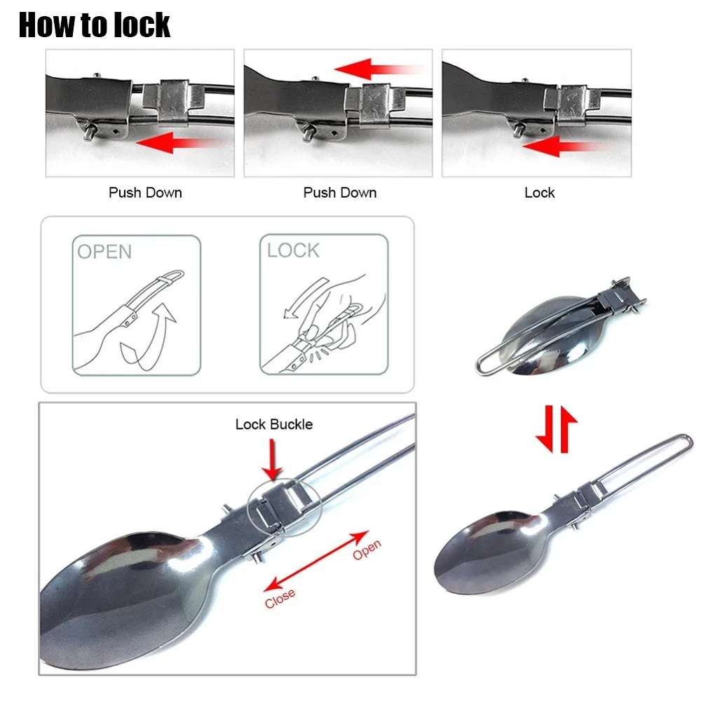 Equipo de Camping al aire libre cubiertos plegables EDC utensilios de cocina de acero inoxidable cuchillo plegable tenedor cuchara vajilla para utensilios de Picnic