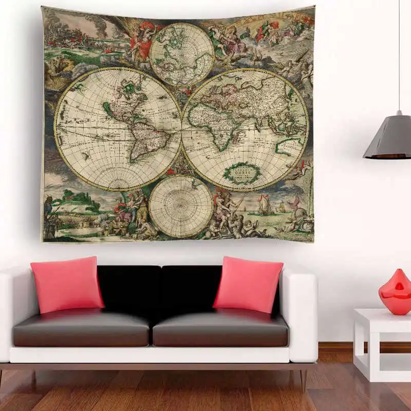 

Home Decorative Macrame Wall Hanging Mandala Tapestry World Map Scenery Printed Tapestry Rectangle Bedspread Boho Decoracion