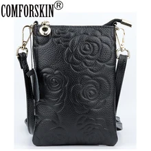COMFORSKIN Bolsas, Новое поступление, тиснение, Цветочный стиль, женская сумка для мобильного телефона, Гарантированная воловья кожа, вертикальные сумки-мессенджеры