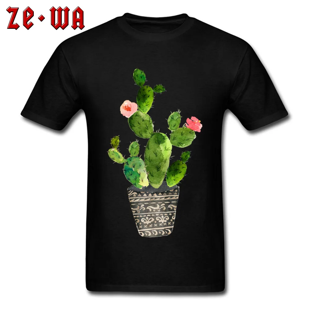cactaceae watercolor pear cactus 2018 Fashion Mens T-Shirt Round Neck Short Sleeve 100% Cotton Fabric Tops Shirts T Shirts cactaceae watercolor pear cactus black