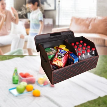 

E-FOUR 66 Liter Super Large Car Trunk Storage Box PU Leather with Foam & Plate Board Big Capacity Loading Stowing for Super Cars