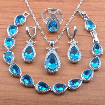 

Best Birthday GiftSilver Color Jewelry Sets For Women Christmas Gift Cubic Zirconia Earrings Necklace Rings Bracelet JS0454