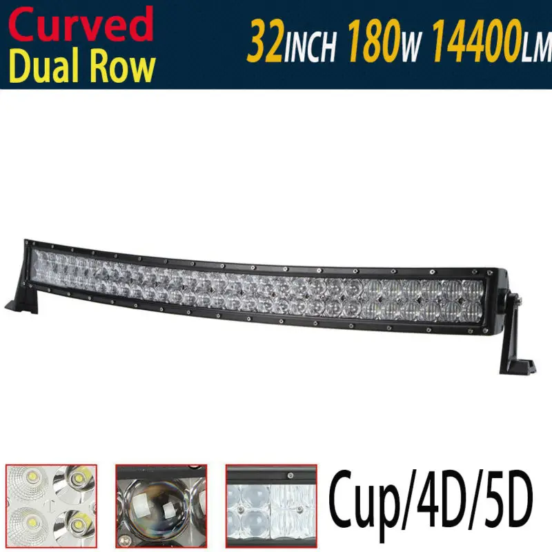 

180W 32" Curved LED Light Bar 5D 4D Reflect Light Cup inch with Cree for Driving Curved Led Work Light Bar Offroad 12V 24V Lamp