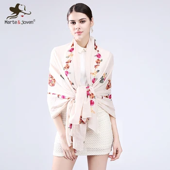 

Marte&Joven 11 Color Flower Embroidered Scarves and Wrap for Women Spring Autumn Chinese Style Soft Sunscreen Beach Shawls