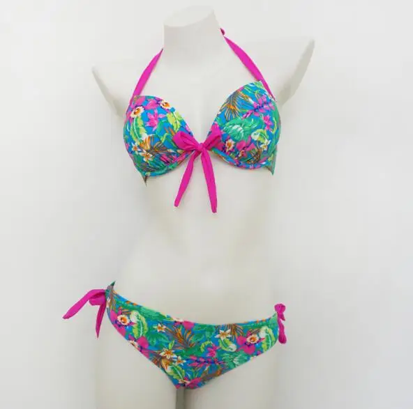 

Floral lace steel support pregnant women small chest split triangle sexy bikini female swimsuit swimwear new R42