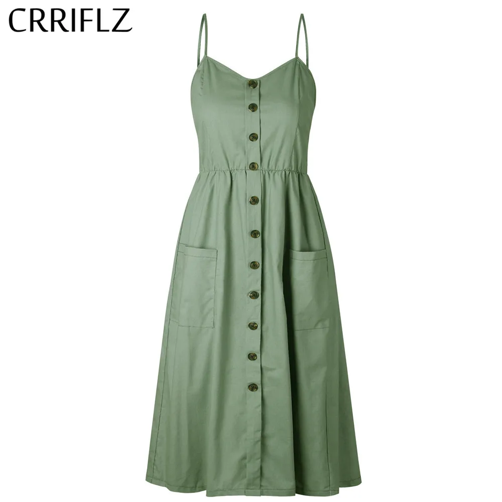 Achat Nouveau Boho hors épaule fête plage Sundress Spaghetti longues robes de grande taille été femmes bouton décoré robe imprimée CRRIFLZ