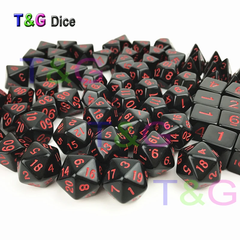 

T&G High Quality Solid Color Black X Red Dots Effect Polyhedral Digital Different Sides D4/D6/D8/D10/D10%/D12/D20 for Desk Game