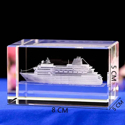 3D Carved Boat Model Crystal 3D Laser Engraved Rectangles K9 Crystal Luxury Cruise Ship Model Sculpture White Souvenir Crafts - Цвет: White