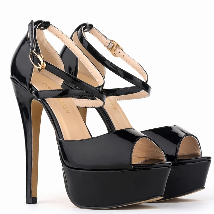 

Superstar Ankle Strap Extreme High Heels Patent Leather Sandals Women Summer Thin Heel Shoes Woman Platform Sandals SMYNLK-A0005