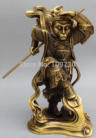 B0602 13 &quotКитайская бронза буддизм Sun WuKong Monkey King golden cudgel статуя Будды | Дом и сад