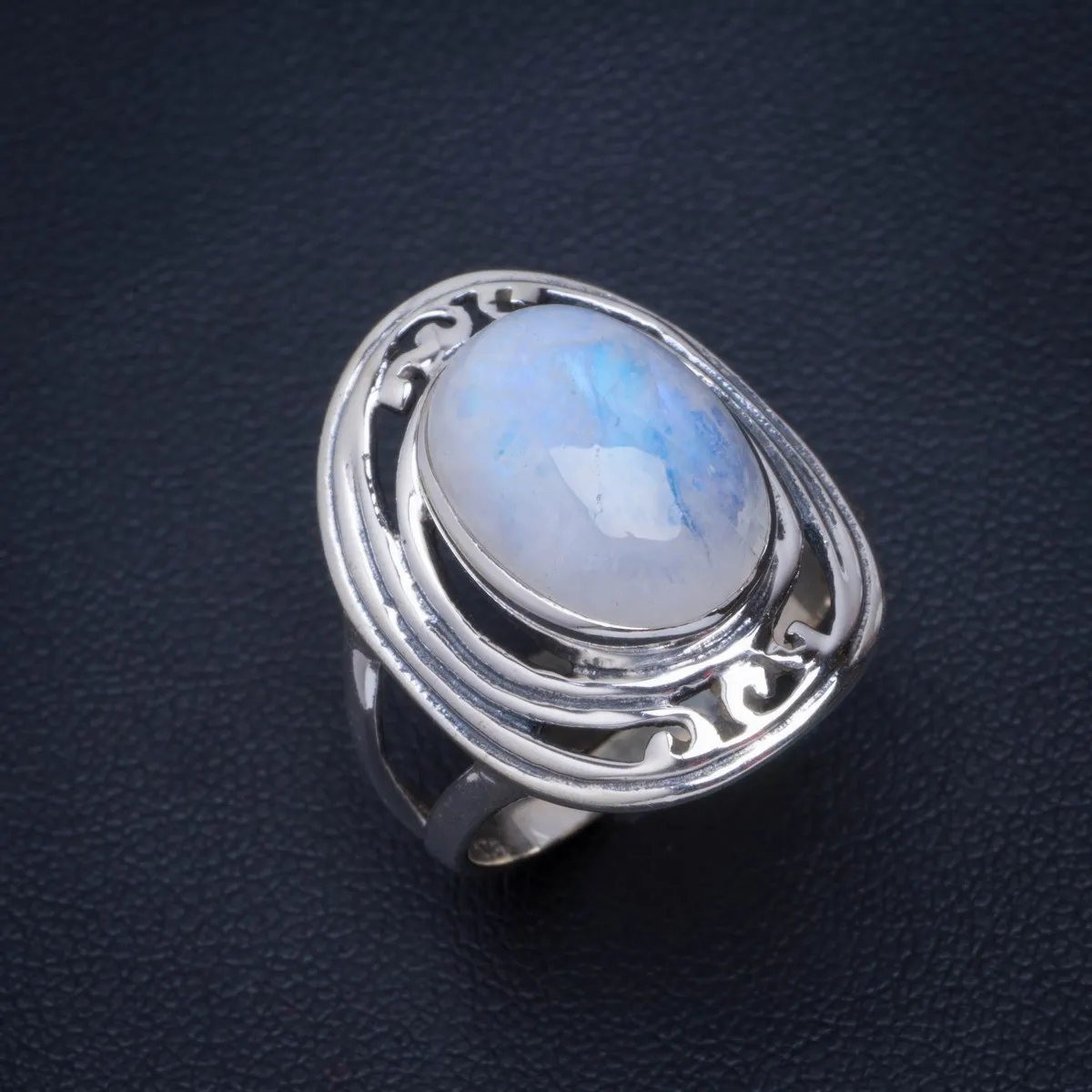 

Natural Rainbow Moonstone Handmade Unique 925 Sterling Silver Ring 8 B1187