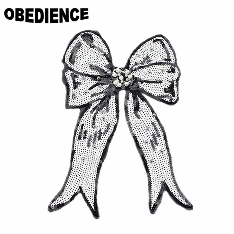 

OBEDIENCE 31*20cm Big Bow Bead Pattern Embroidery Patch Motif Applique DIY Sew-On T-shirt Clothes Sticker Decorative Decals